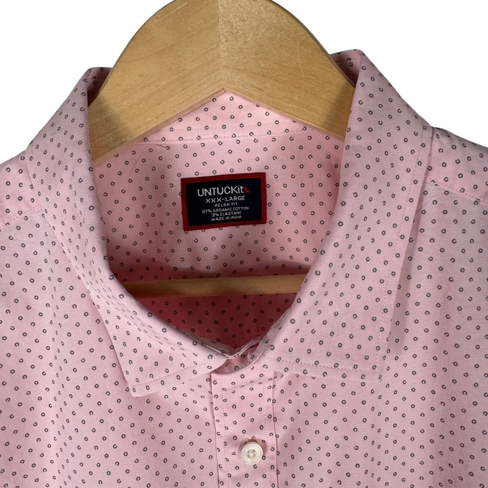 UNTUCKit Geometric Print Organic Cotton Shirt Mens XXXL Pink  Relaxed Fit